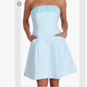 Seersucker mint green and white strapless dress